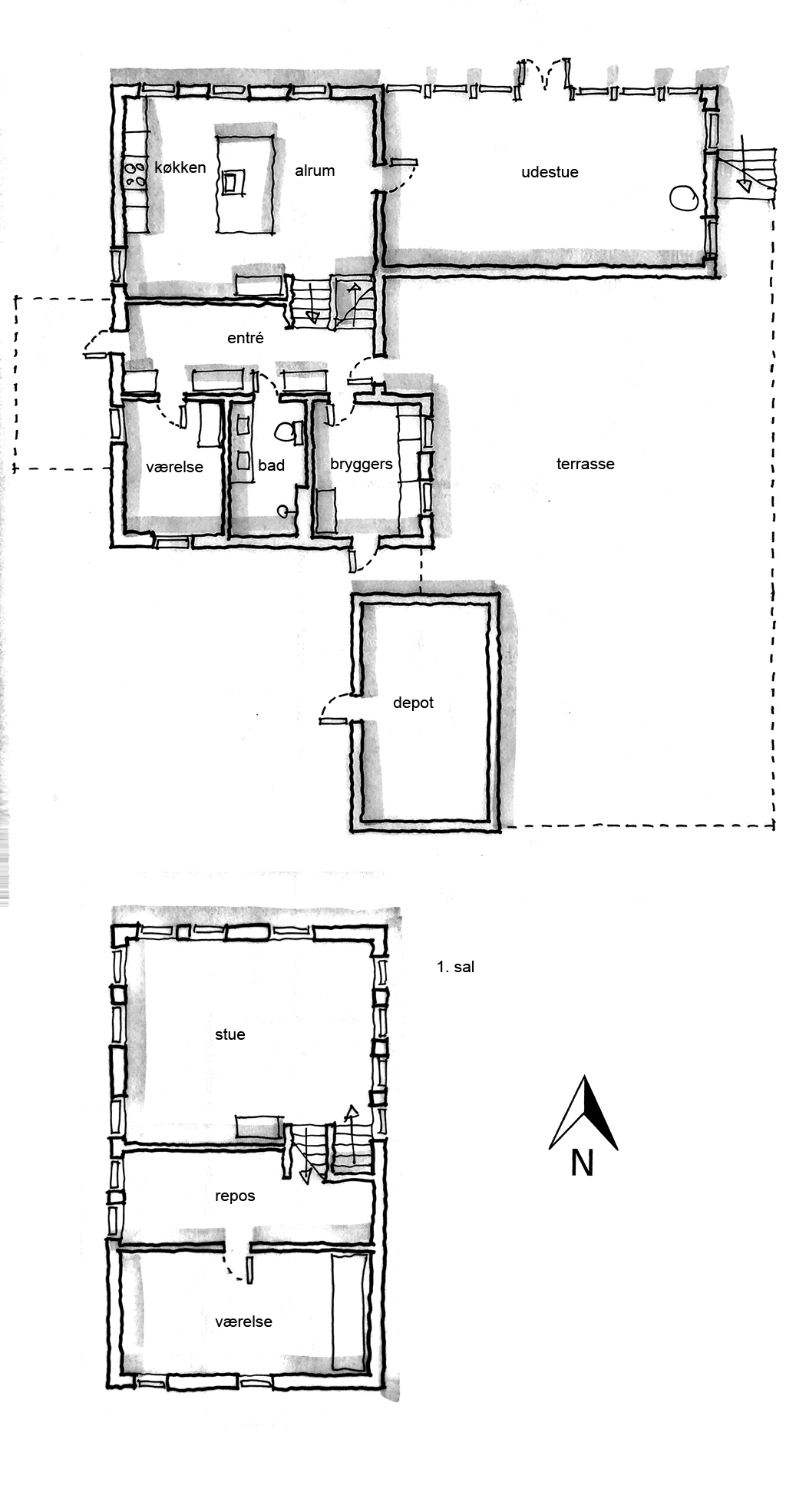 arkitekttegning, skitse, plantegning