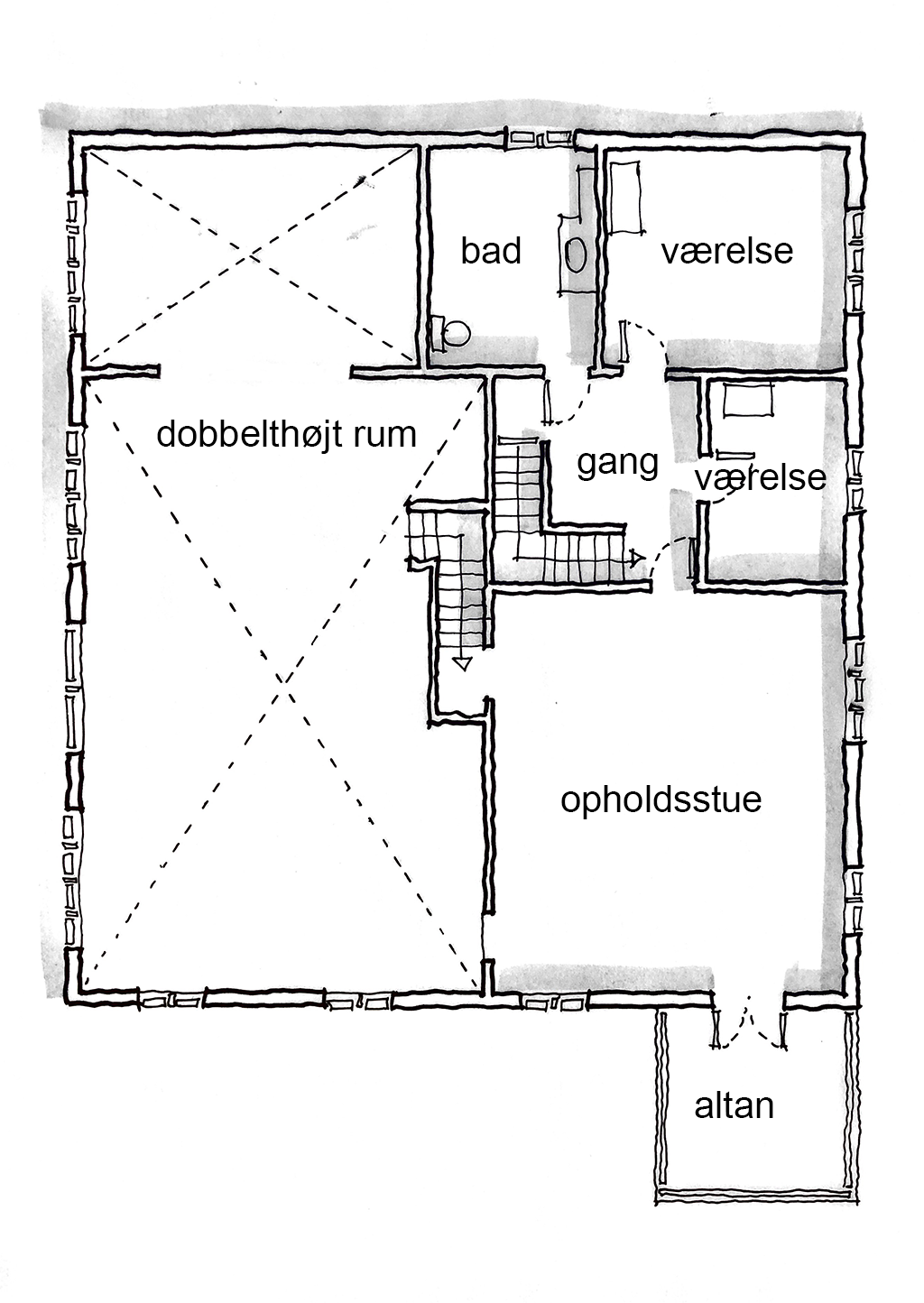 planskitse, arkitekttegning, håndskitse