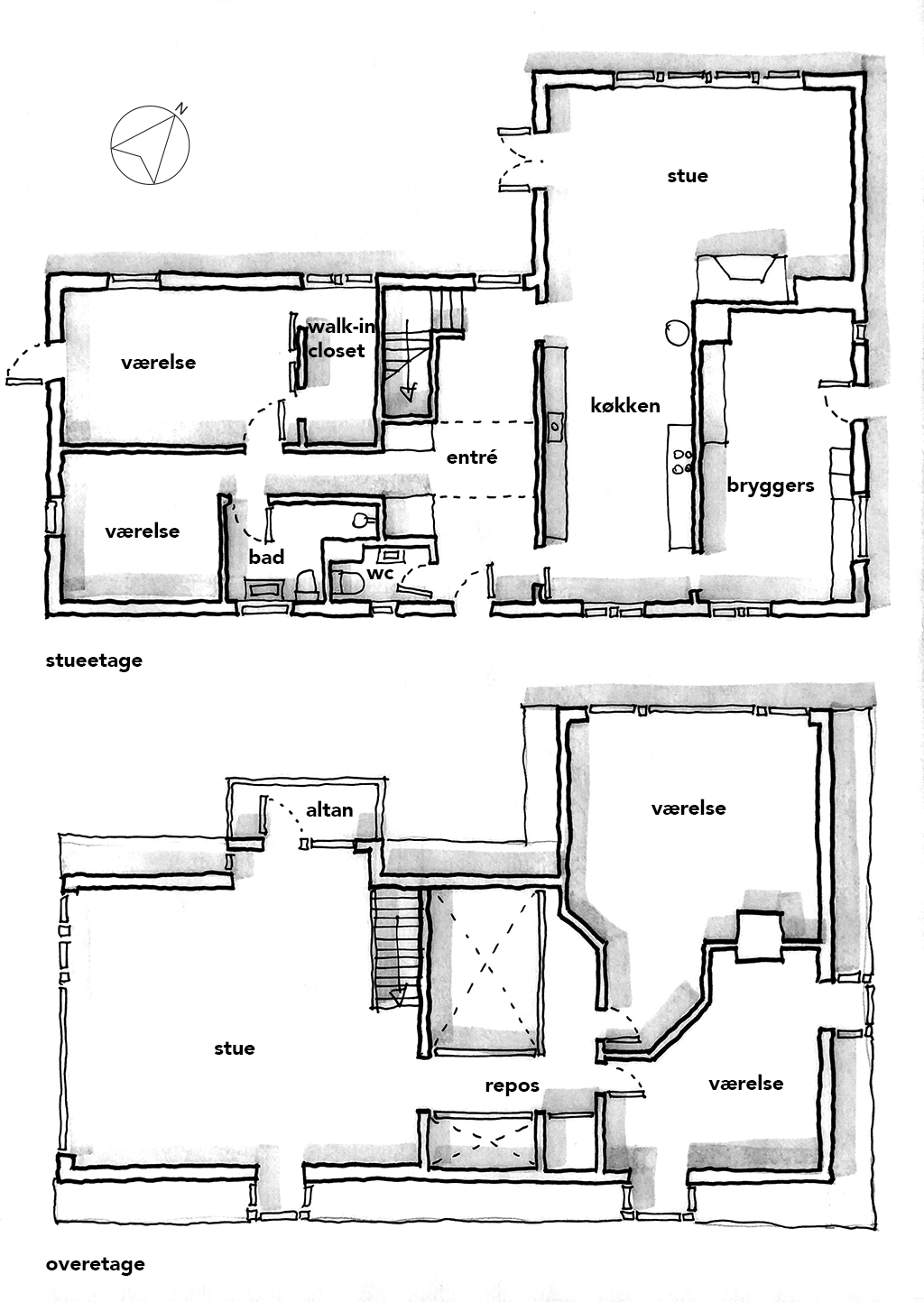 planskitse, arkitekttegning, håndskitse