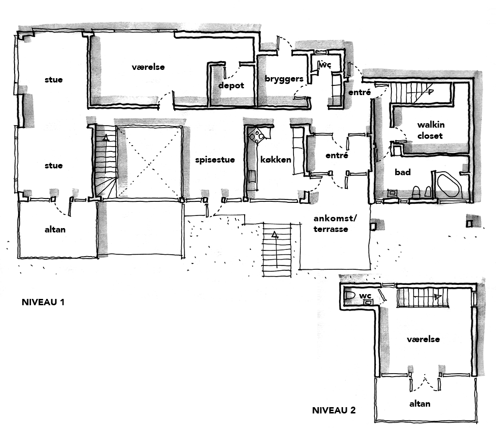 håndskitse, håndtegnet plan, arkitekttegning