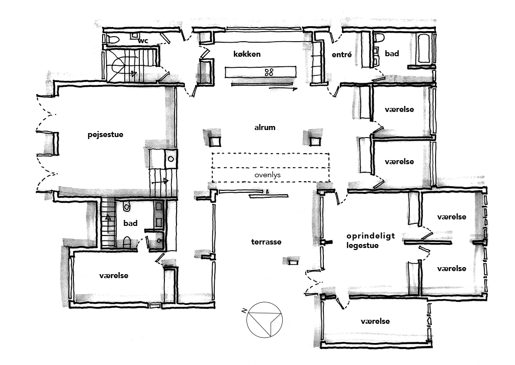 Arkitekttegnet planskitse, Bornebusch villa Hoff