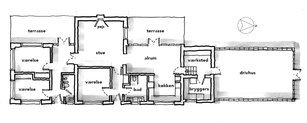 arkitekttegning, arkitektskitse, håndskitse