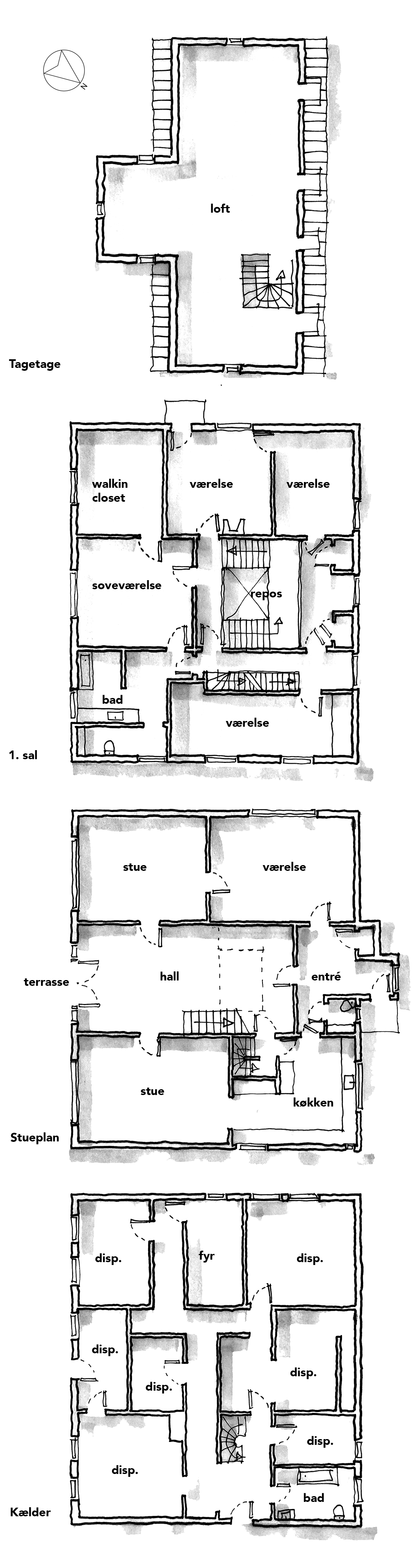 Planskitse, arkitektskitse, arkitekttegning, Ulrik Plesner villa
