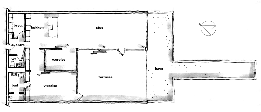 Arkitekttegning, arkitektskitse, håndtegning, planskitse