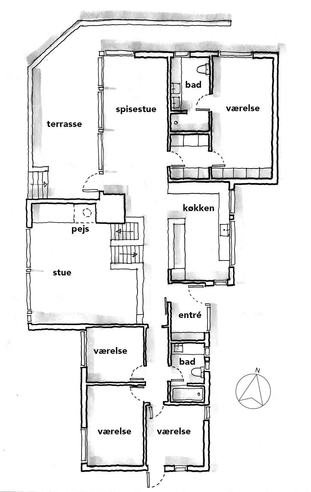 Planskitse, håndskitse, arkitekttegning