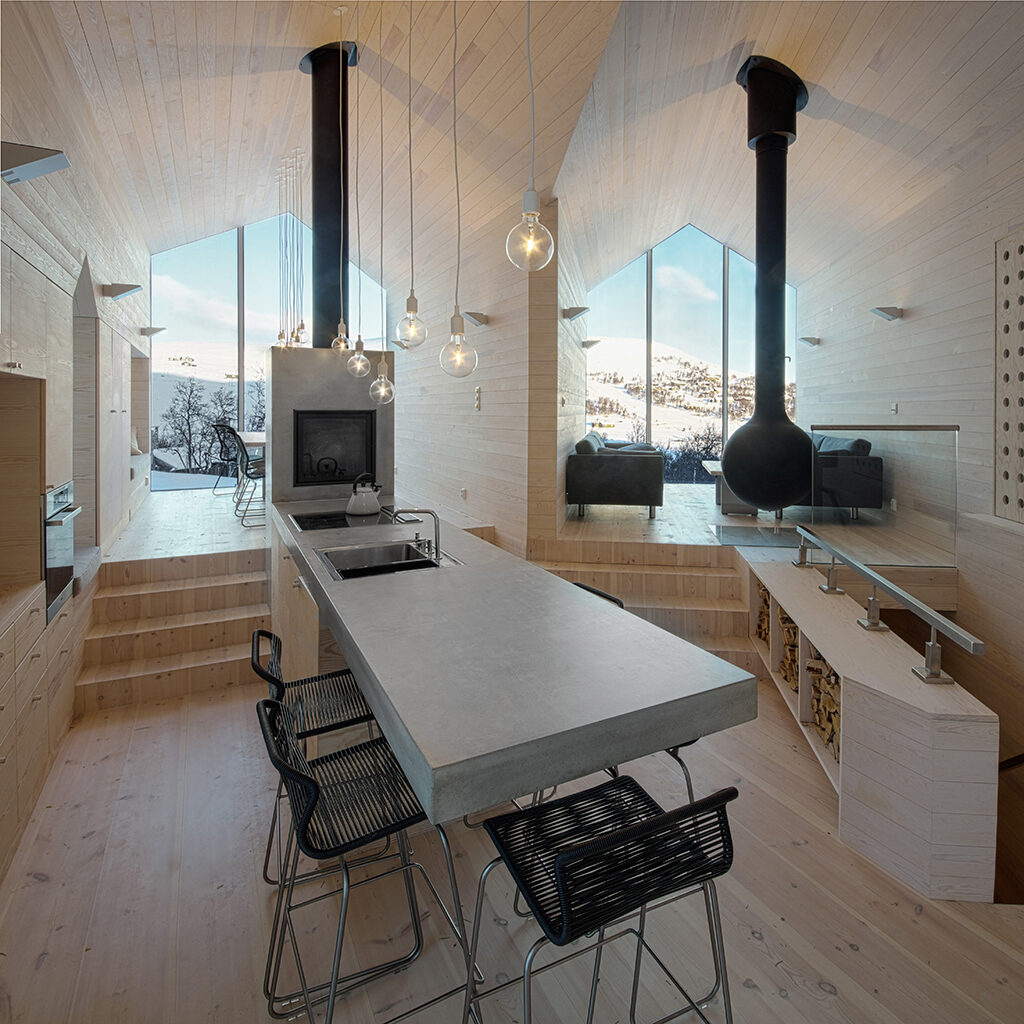 Split stue og køkken, Reiulf Ramstad, Arkitekttegnet fritidshus