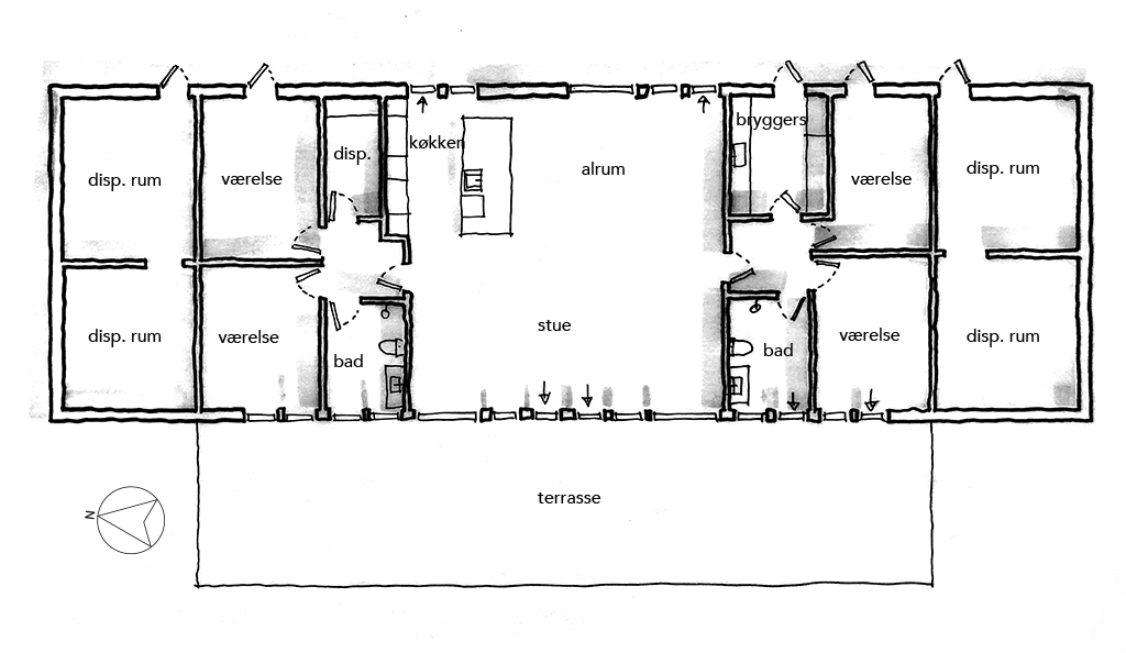 Planskitse, arkitekttegnet hus, BIG