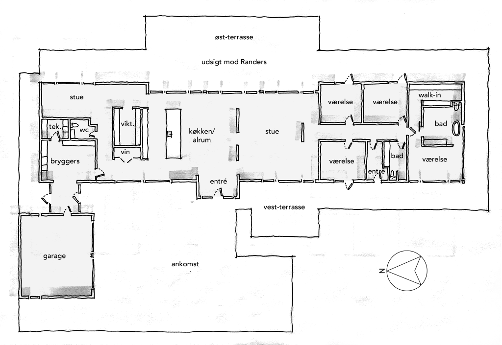 Håndtegnet planskitse, arkitekttegning
