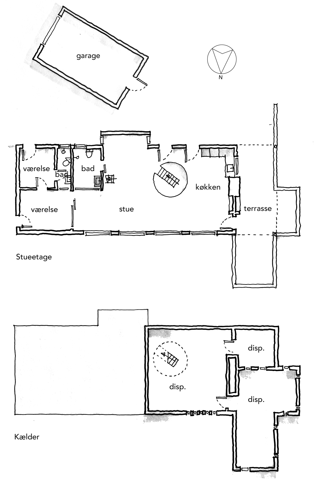 Planskitse, arkitekttegning, arkitekttegnet plan, Tage Lyneborg Tisvilde