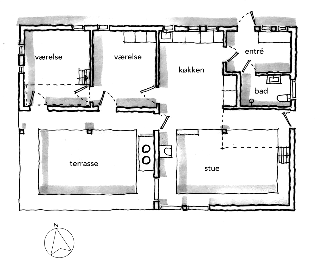 Arkitekttegnet plan, håndskitse