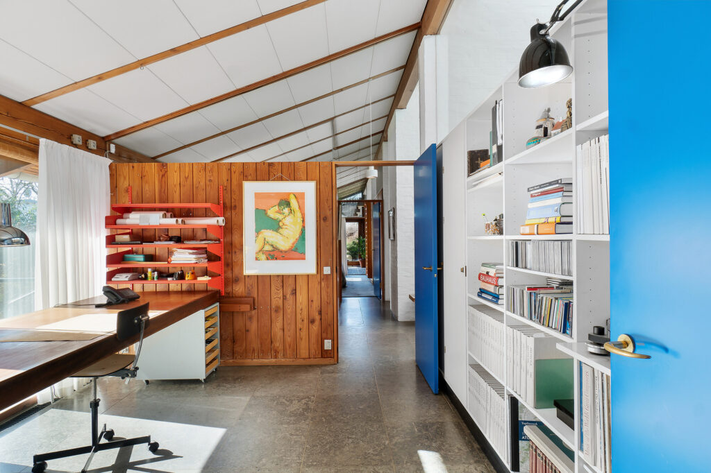 Kontor i japansk inspireret hus, Arkitekttegnet villa, 70'er arkitektur. arkitekttegnede mesterværker