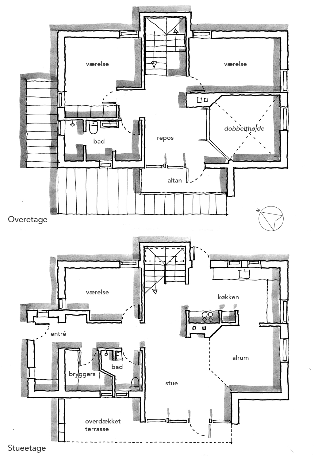 Arkitekttegning, planskitse, plantegning, håndtegning