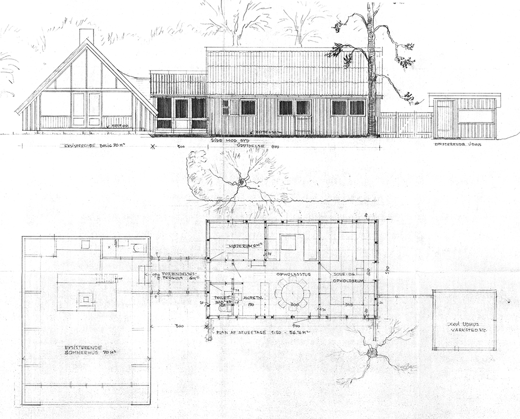 Arkitekttegnet fritidshus, arkitekttegnet 60'ersommerhus, Arkitekttegninger, Kaj Schmidt