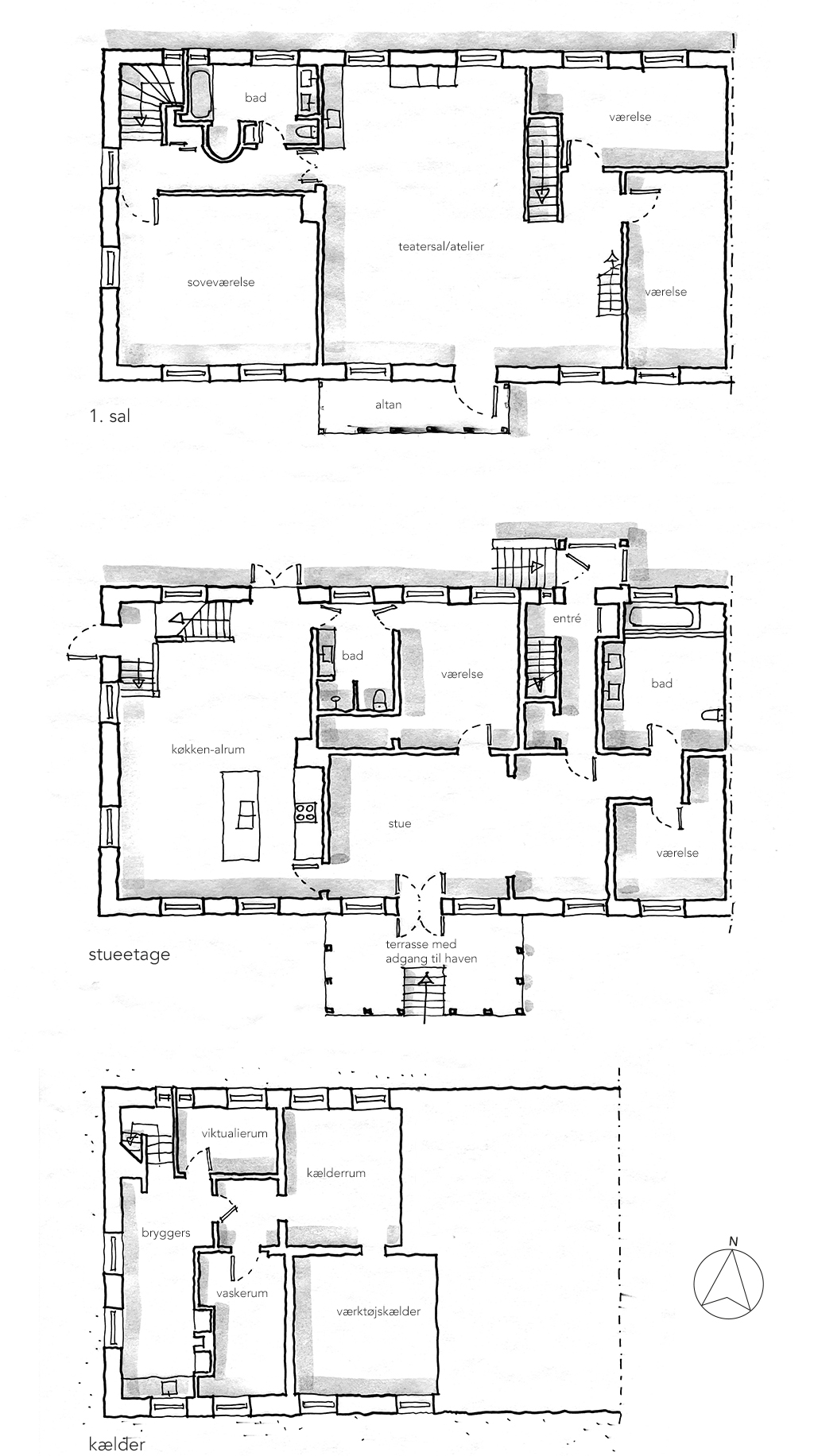 Plantegning, håndskitse, arkitekttegning
