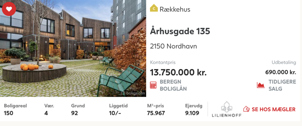 Arkitekttegnet byhus til salg i Norhavnen