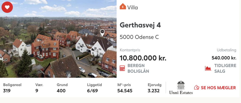 Anton Rosen villa i Gerthasminde, Odense, Arkitekttegnet patricier villa