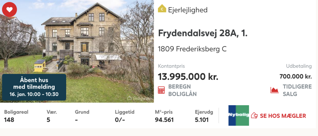 Fantastisk lejlighed i byhus på Frederiksberg til salg.