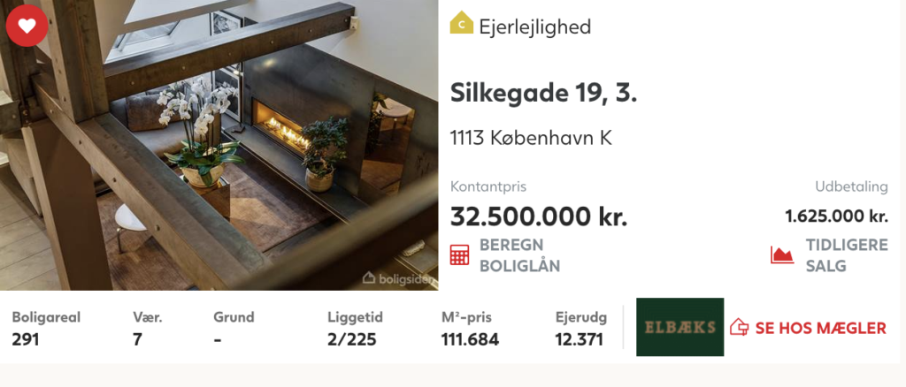 Unik liebhaver lejlighed til salg i København. Lejlighed frilagte bjælker