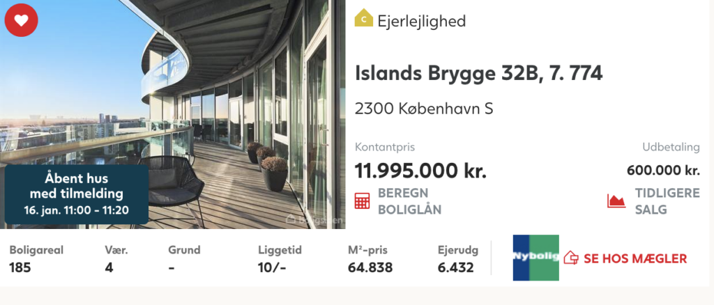 Arkitekttegnet lejlighed på Islands Brygge til salg