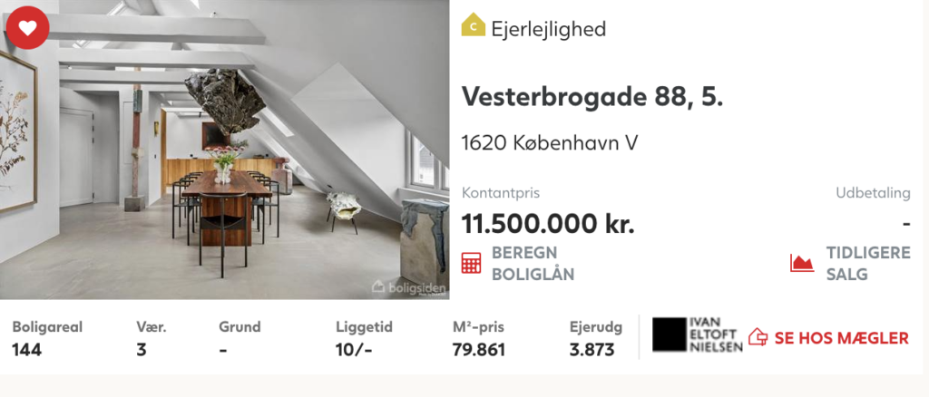 Taglejlighed til salg på Vesterbrogade