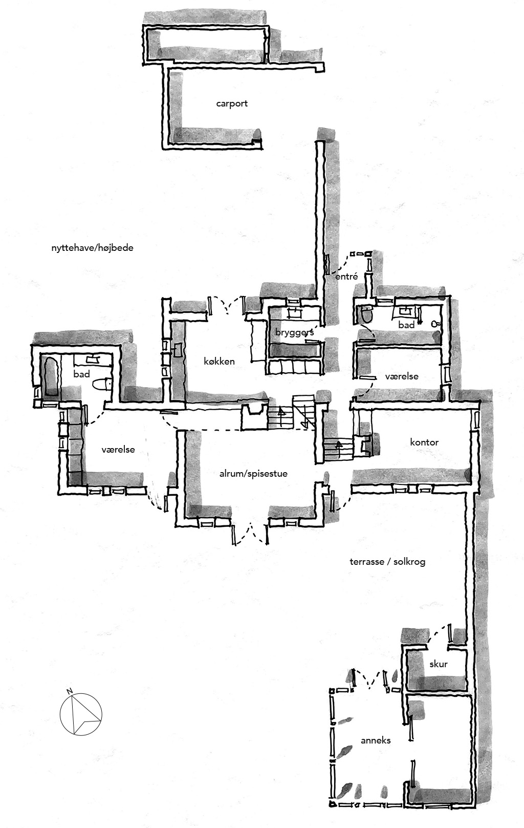 Plantegning af arkitekttegnet hus fra 1980erne