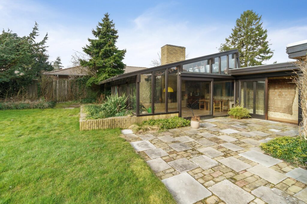 Bertel Udsen villa, 60er arkitektur, Mesterværker i dansk arkitektur, pejsestue, orangeri, udestue med pejs, 60er hus, 60er villa
