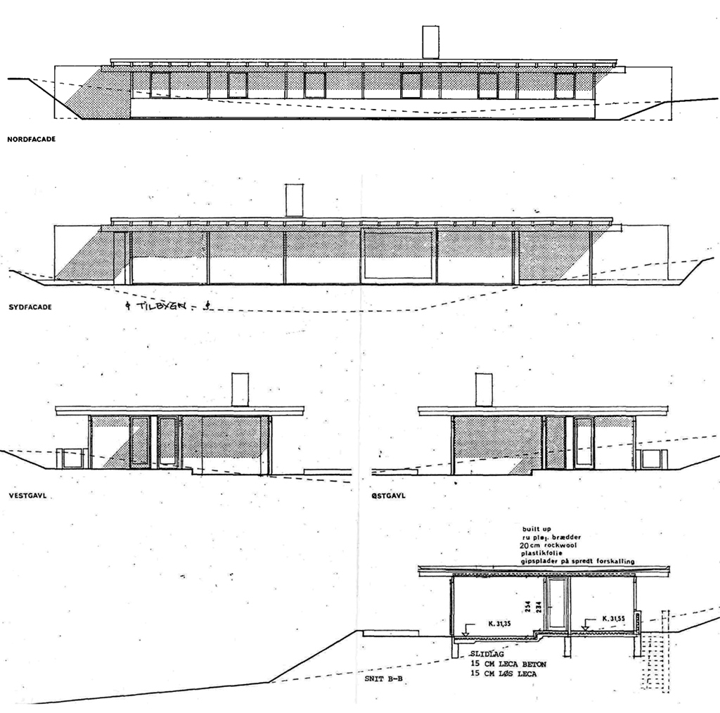 Arkitekt Lasse Halskov eget hus på Skodsborgvej. Modernistisk hus med fladt tag, arkitekttegnet hus, 70er arkitektur
