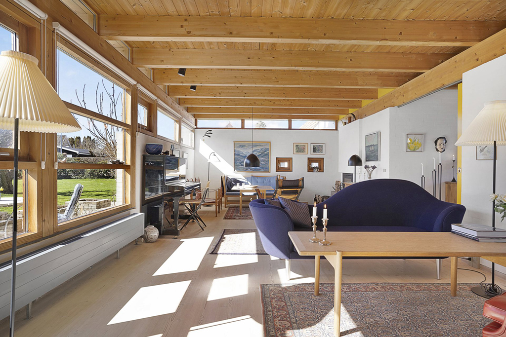 lys stue, arkitekttegnet hus fra 70erne